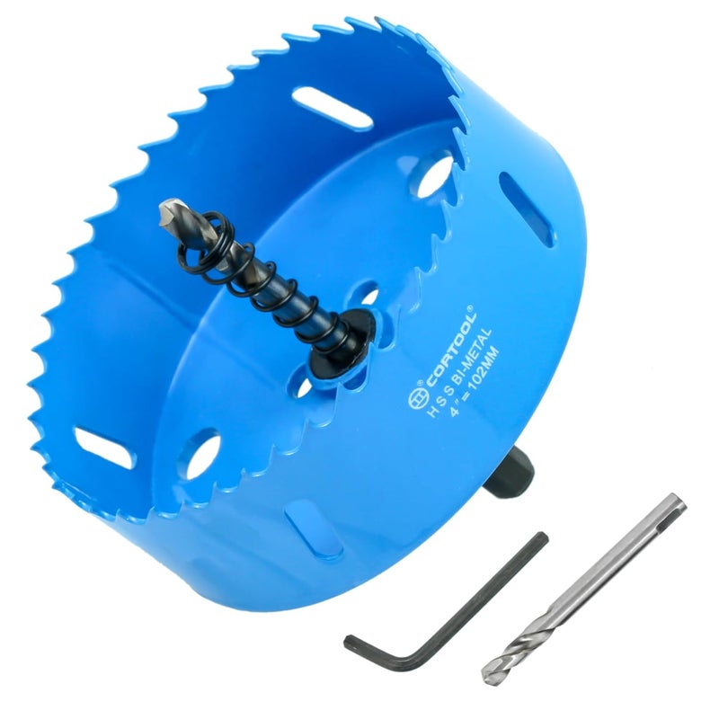 Cortool 4 Inch Hole Saw with Arbor for Metal and Wood Cutting, Bi-Metal Hole Cutter, 4" Hole Saw Kit for Drywall, Wood, PVC Boards, Fiberglass and Vent Pipes - Image 1